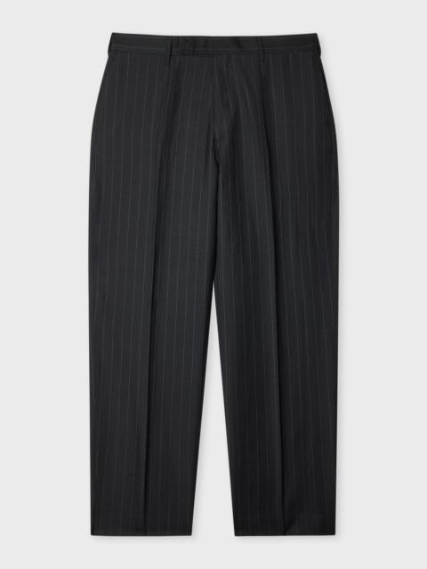 Relaxed-Fit Black Wool-Linen Pinstripe Trousers