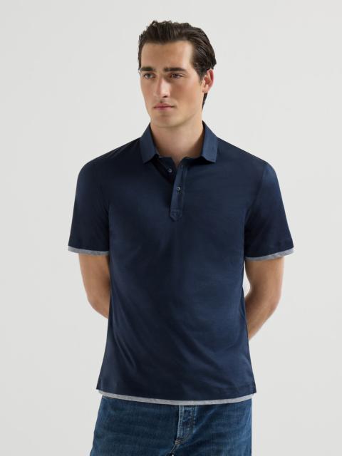 Silk and cotton jersey shirt-style collar polo with faux-layering