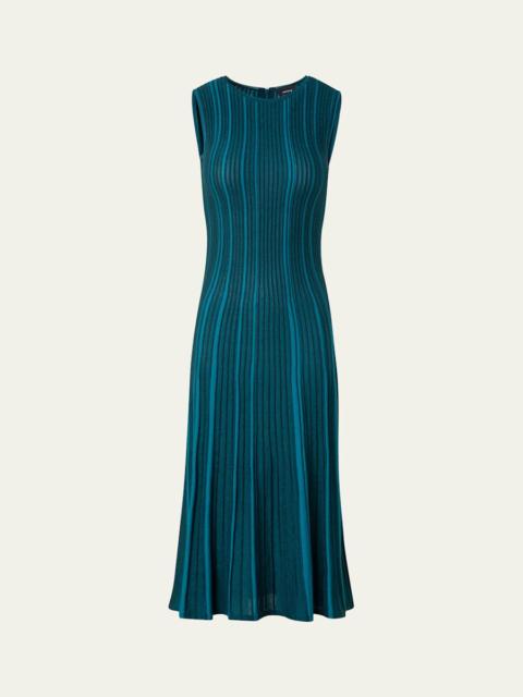 Metallic Silk Rib-Knit Midi Dress