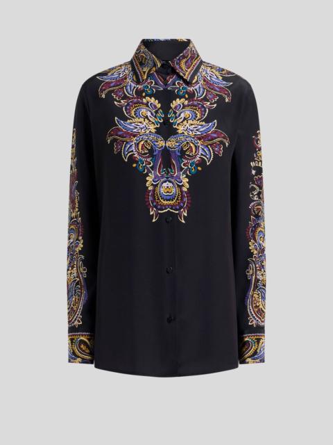 SILK SHIRT WITH PLACED PAISLEY FOLIAGE PRINT