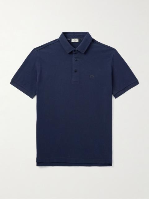 Logo-Embroidered Cotton-Piqué Polo Shirt Blue