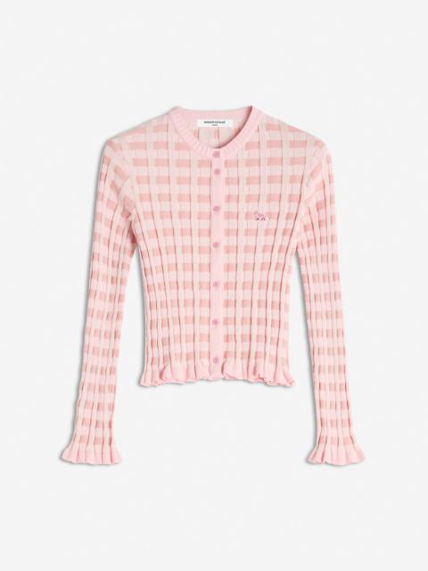 CHECKED RIBBED CARDIGAN