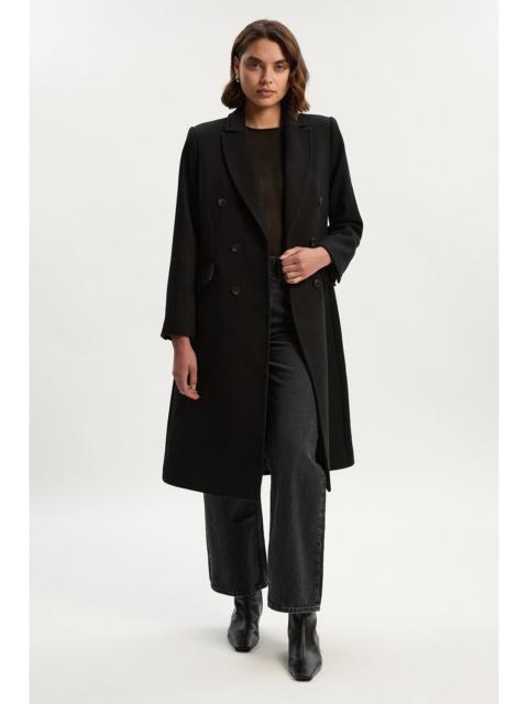 Wool Fitted Double Breasted Tailored Midi Coat