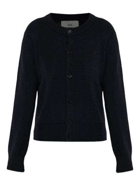 heart-embroidered button wool cardigan