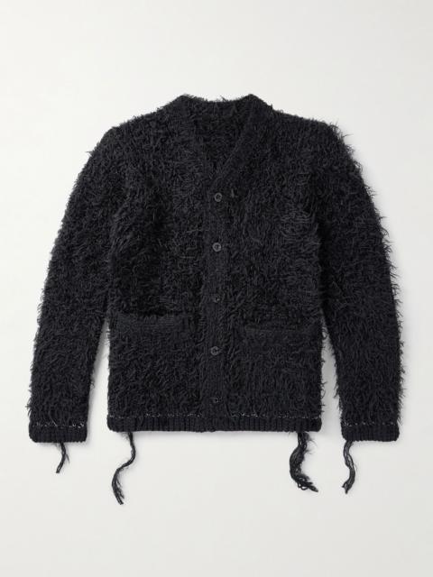 Distressed Brushed-Knit Cardigan Black