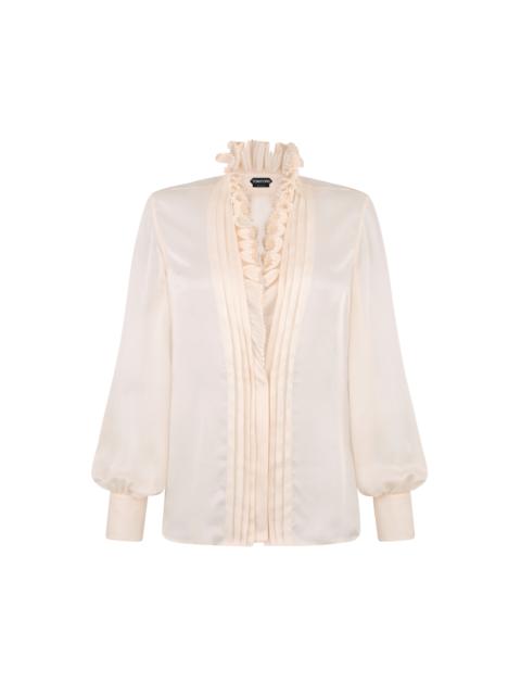 LONG SLEEVE V-NECK BLOUSE WITH PLISSE AND RUFFLES