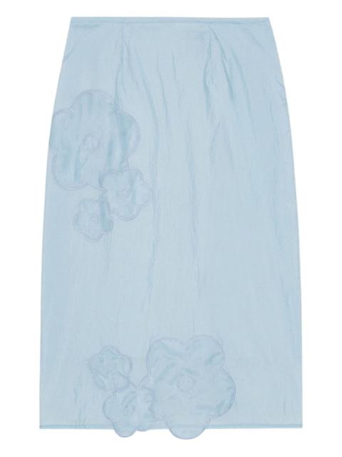 flower-appliqué midi skirt
