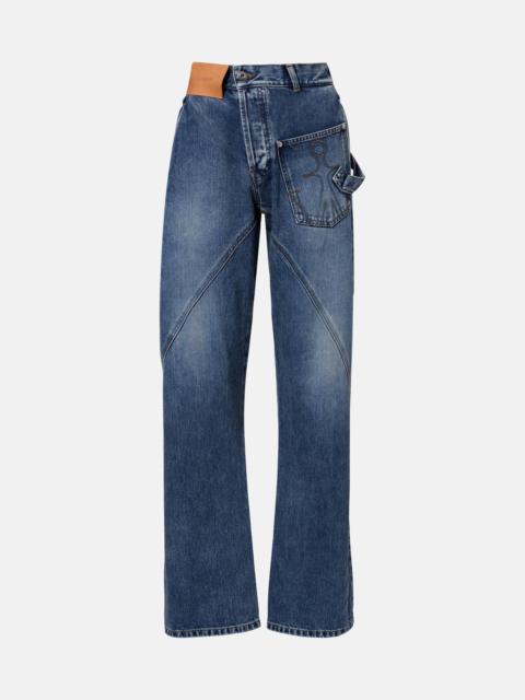 Embroidered high-rise straight jeans