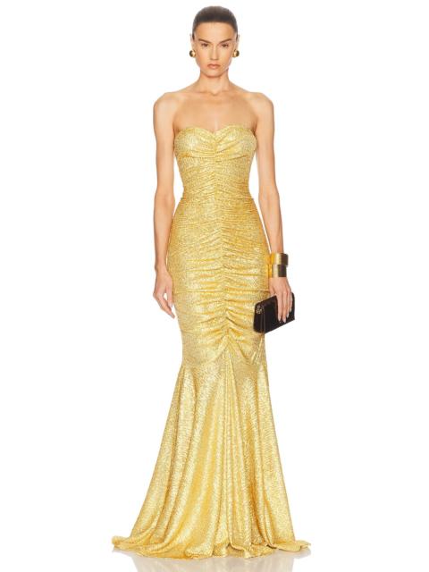 Strapless Shirred Front Fishtail Gown