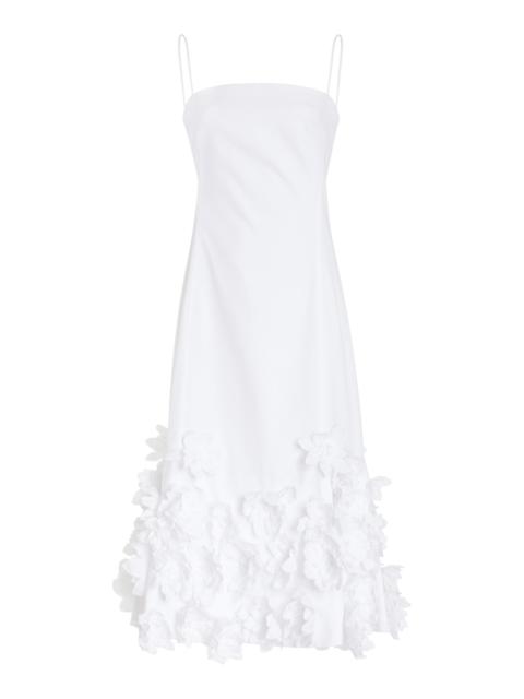 Bella Floral-Appliquéd Cotton Poplin Midi Dress white