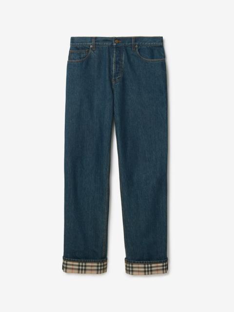 Straight Check Turn-up Jeans