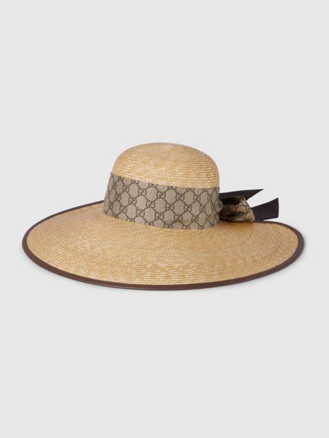 Straw wide brim hat with GG bow