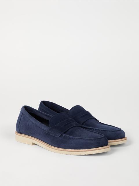 Reversed calfskin lightweight penny loafers