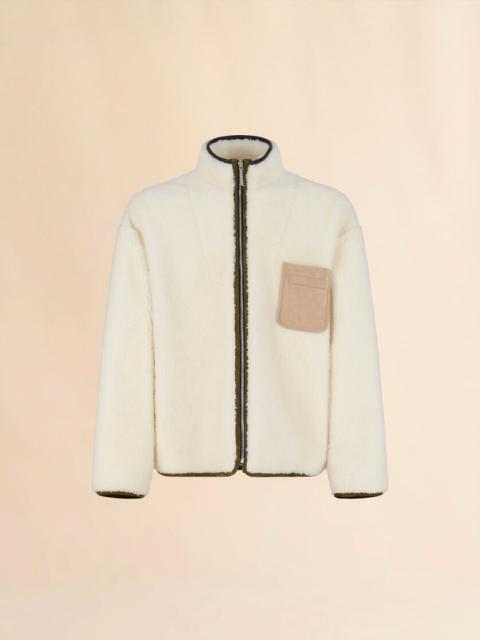 CREAM SHEARLING JACKET WITH LEATHER PIPING