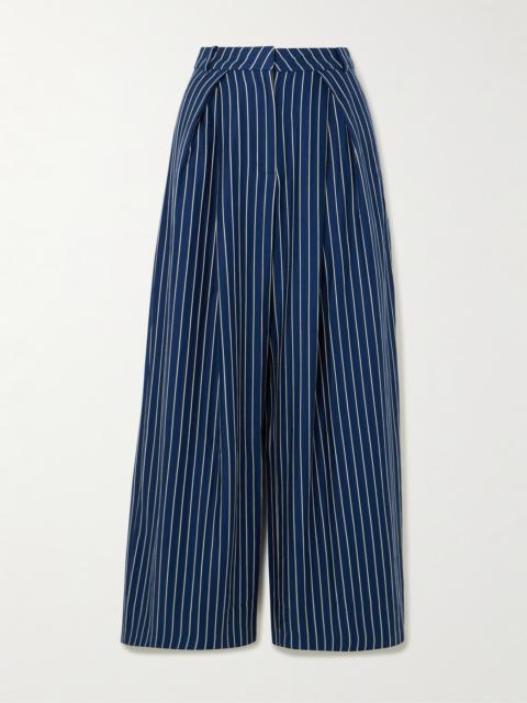 Lalia Pleated Striped Cotton-blend Twill Wide-leg Pants