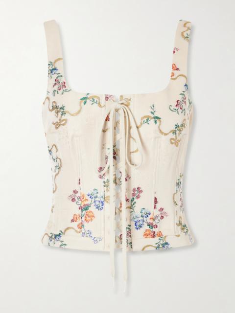 Floral-print Crepe Corset Top
