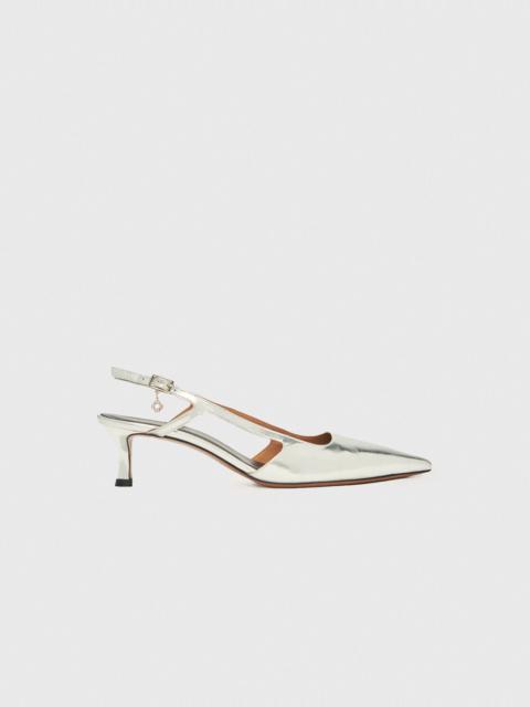 Silver leather strappy heels