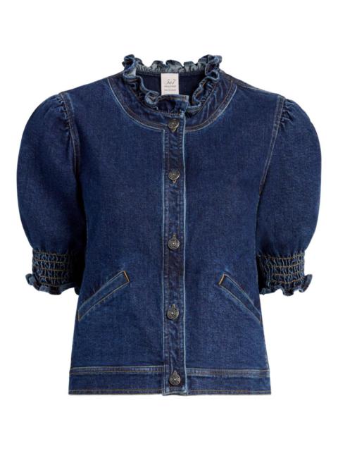 ruffled puff-sleeve denim jacket