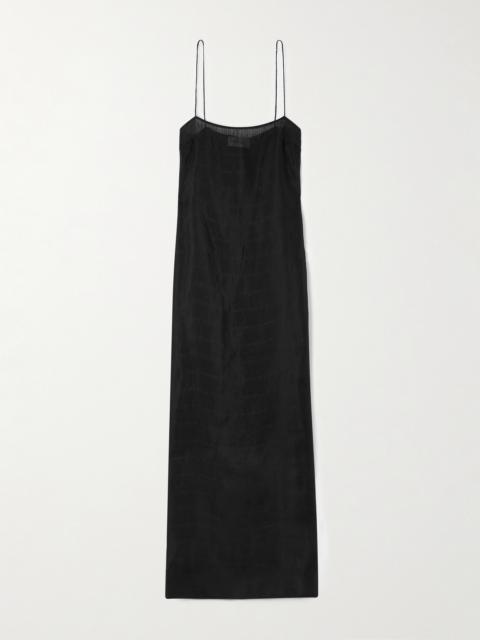 Shirred Silk And Linen-blend Maxi Dress