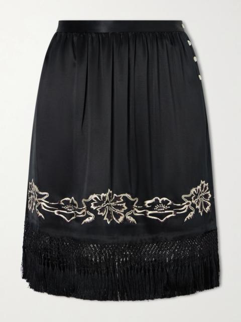 Phantasm Fringed Embroidered Silk-satin Mini Skirt