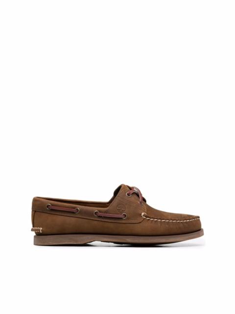 stitched leather boat shoes