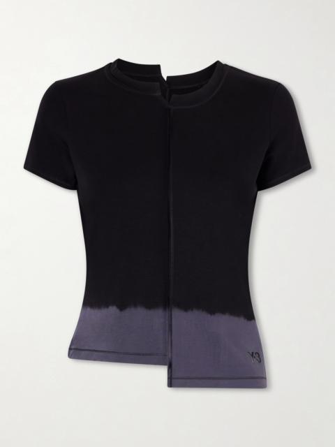 Asymmetric Two-tone Tencel Lyocell-blend Jersey T-shirt