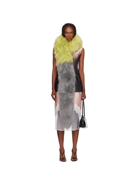 Green & Gray Bicolor Lamb Fur Scarf