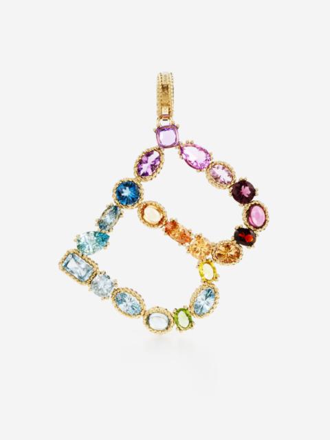 Rainbow alphabet B 18 kt yellow gold charm with multicolor fine gems