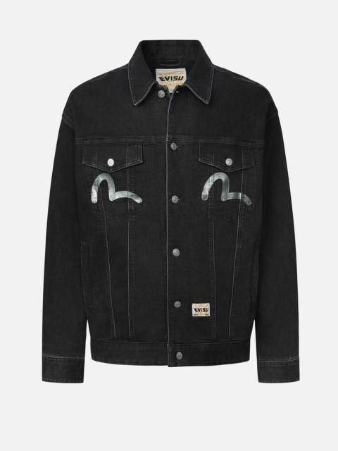 Graffiti-Style Daicock Print Loose Fit Denim Jacket