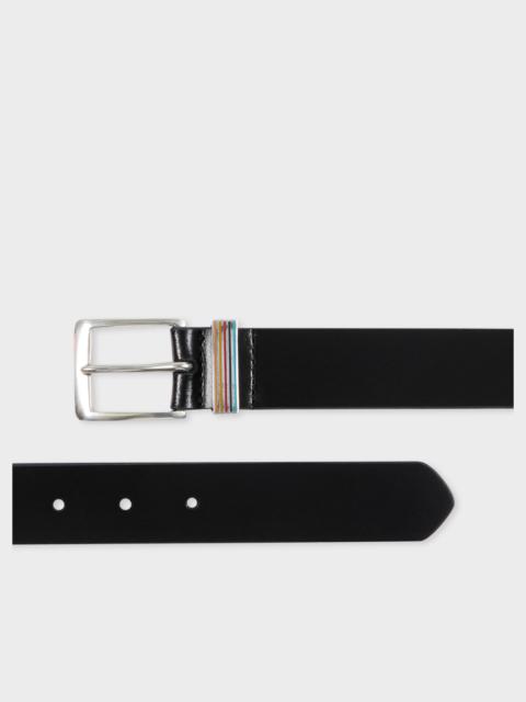 Black Leather Belt With 'Signature Stripe' Keeper
