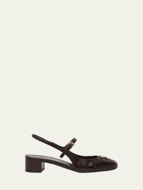Ruched Toe Mary Jane Leather Pumps