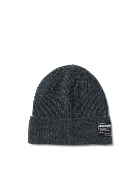 ribbed label beanie hat