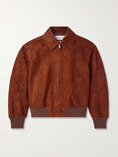 Textured-Suede Bomber Jacket