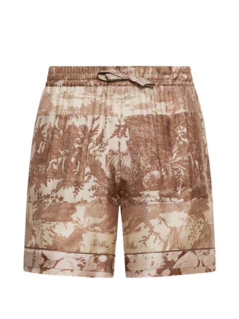 Aloe drawstring print silk shorts