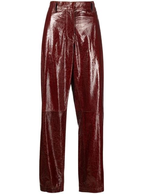high-shine finish trousers