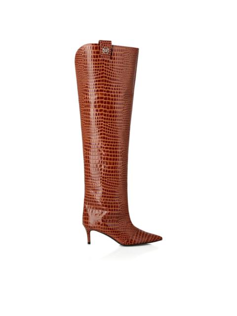55mm crocodile-print over-the-knee boots