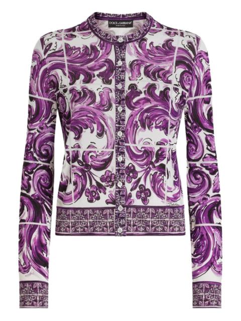 Majolica-print silk cardigan