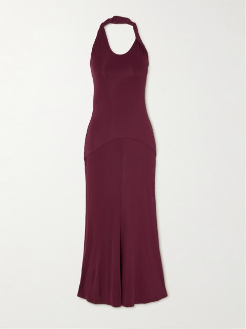 Eleanor Paneled Twisted Stretch-jersey Halterneck Maxi Dress