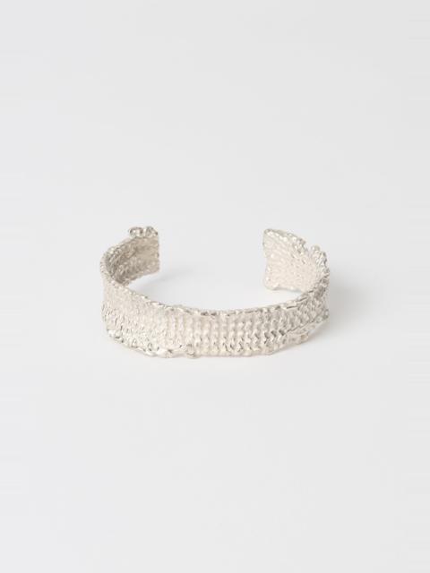 Casted Knit Bangle Frosted White Sterling Silver