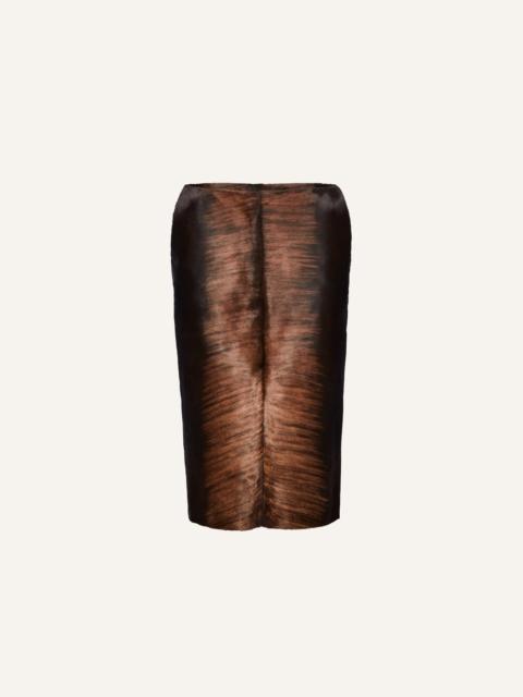 Pony hair leather midi skirt in brown
