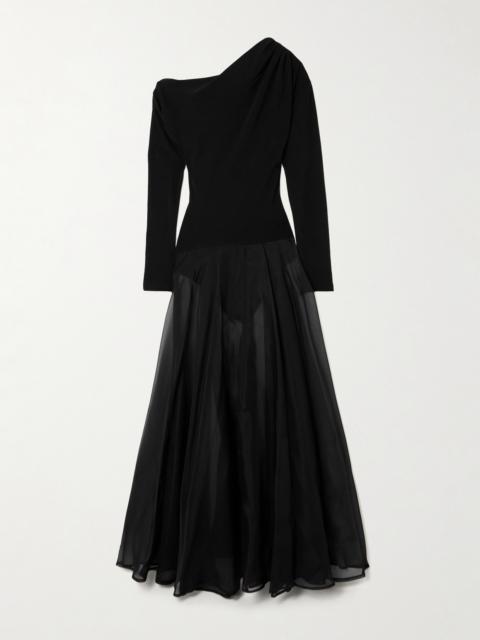 Aire Twist Asymmetric Cutout Stretch-knit And Silk-organza Maxi Dress