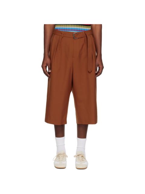 Orange Belted Wool Mohair Shorts
