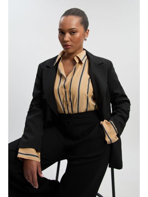 Plus Size Stripe Cotton Oversize Tailored Essential Shirt