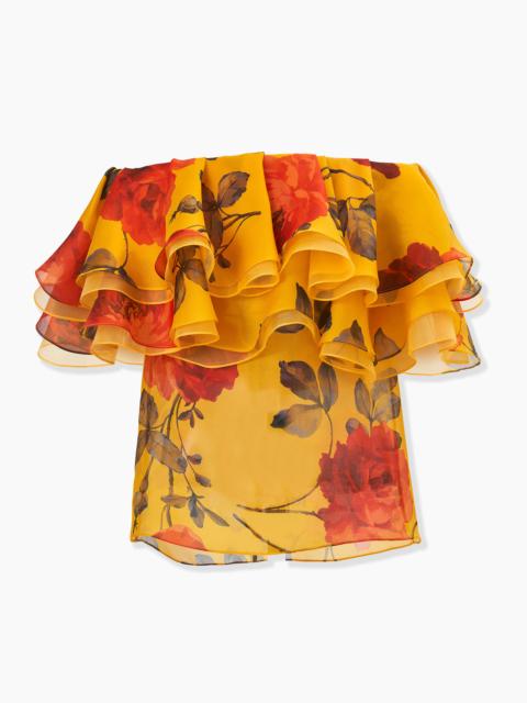 Rose-Print Organza Ruffle Top