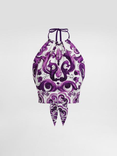 Majolica-print charmeuse top