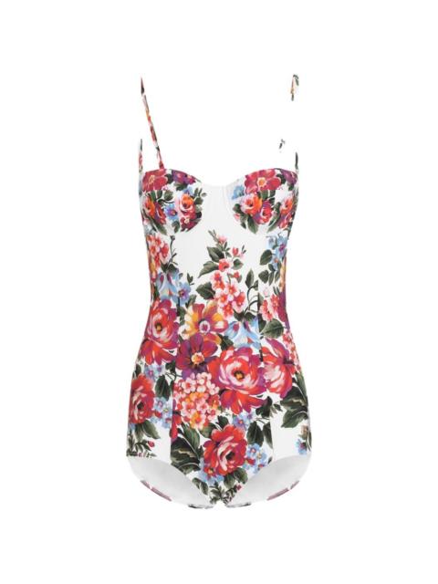 flower bouquet-print balconette one-piece swimsuit