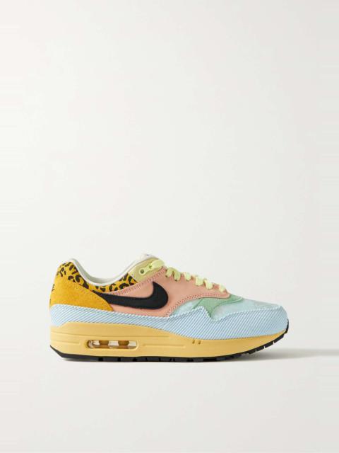 Air Max 1 satin-jacquard and corduroy-trimmed suede sneakers
