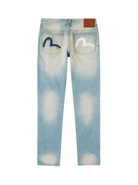 7-Pocket Seagull Print Washed Jeans #2017