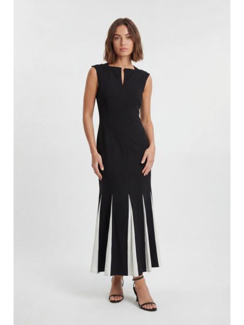 Soft Tailored Contrast Godet Detail Midi Dress
