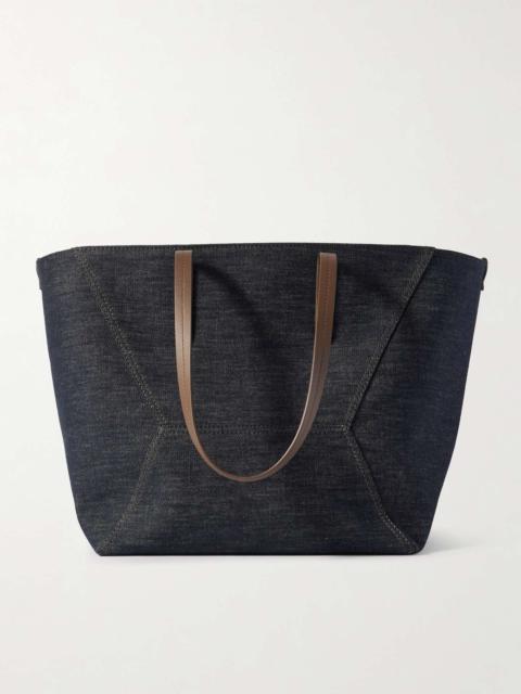 Leather-trimmed denim tote Dark denim